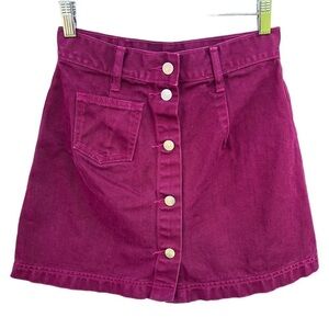 Vintage WAVE Button Front Denim Mini Skirt Women’s Size Medium Burgundy USA Made